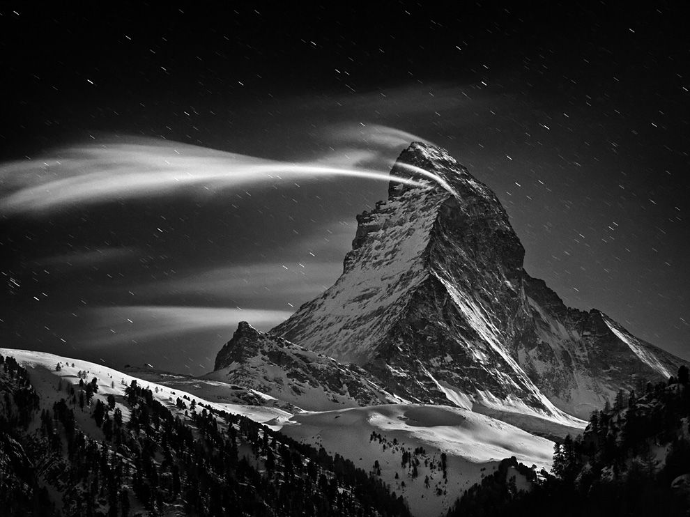 Photo: A nighttime view of the Matterhorn