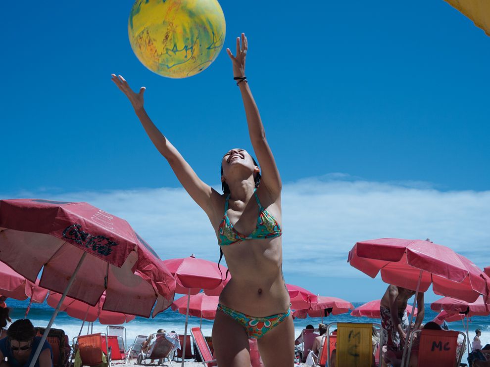 Picture of a woman catching a beach ball in Brazil