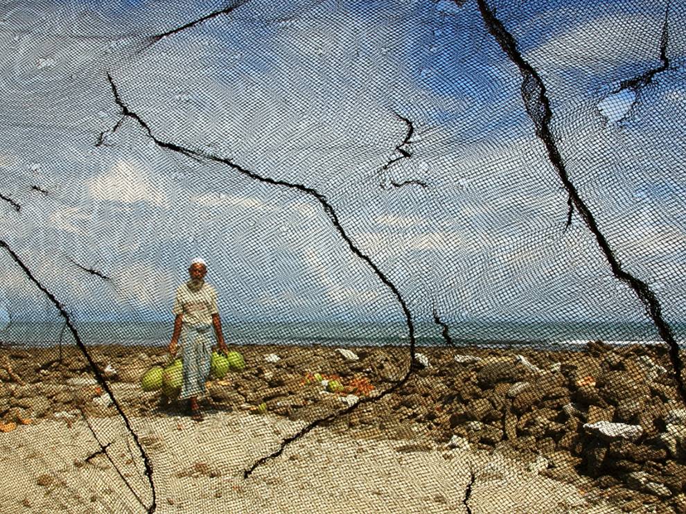 Picture of a coconut vendor on an island in Bangladesh