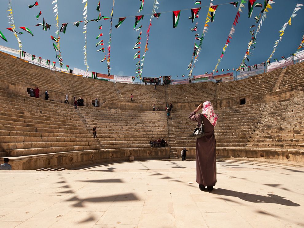 Photo: Visitors at an ancient Roman amphitheater in Jordan