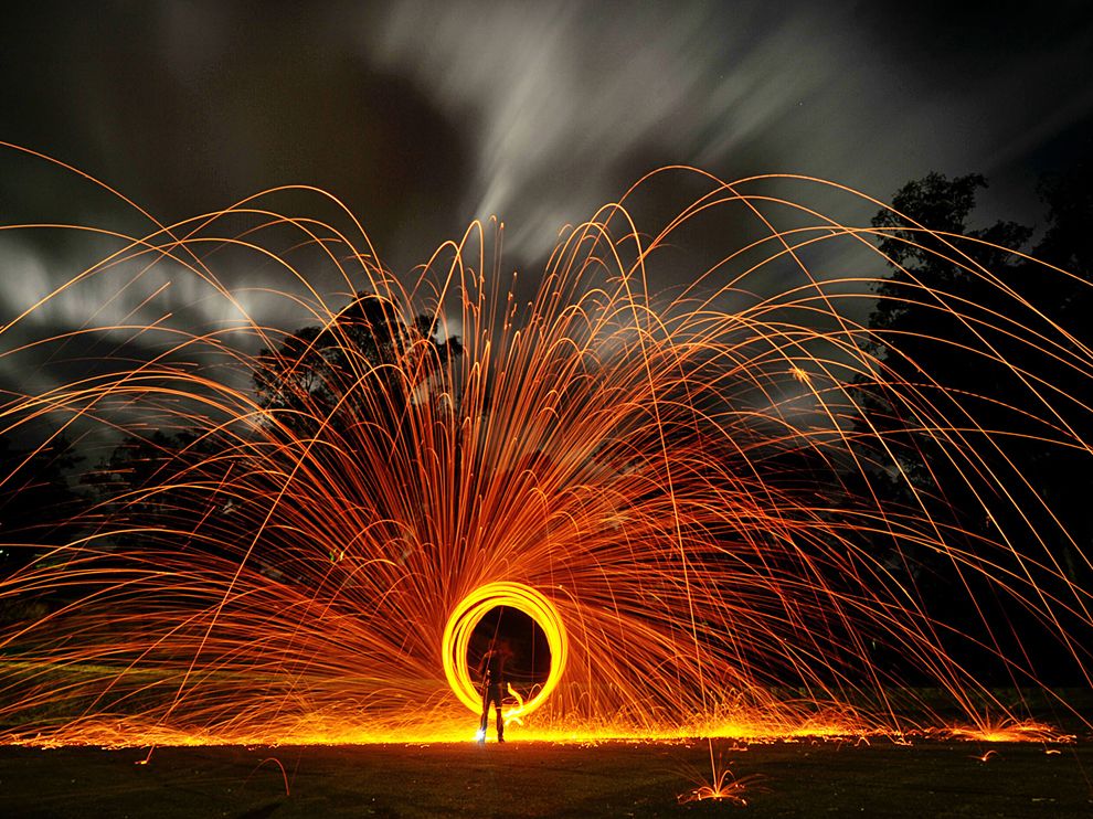 Picture of a person creating sparks during a long exposure 