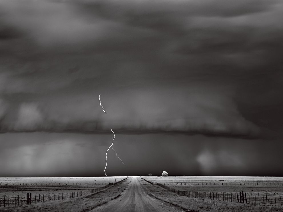 Picture of a lightning strike in a farm field in Oklahoma